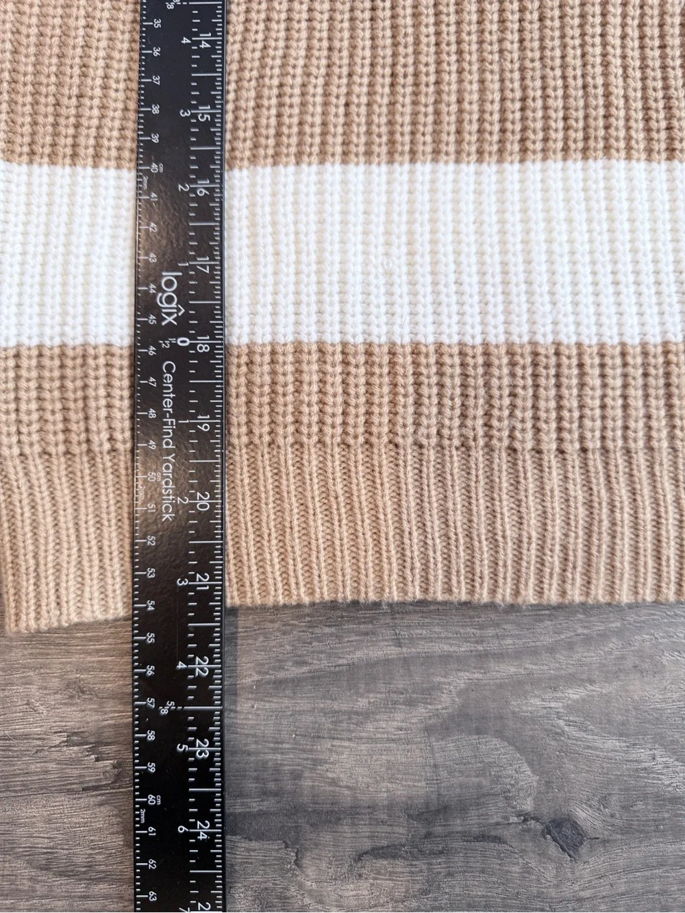 Chunky Knit Striped Sweater 4 Coastal Grandmother Old Money Neutral Camel/Ivory - Picture 7 of 9